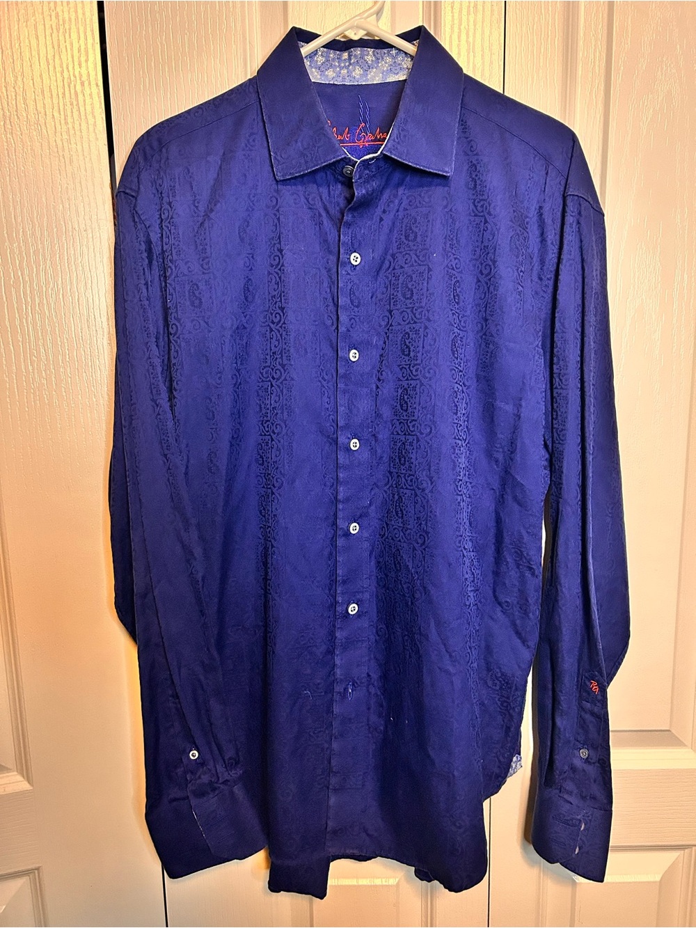 Robert Graham Men's Large Navy Button Down Paisley Print Casual Shirt Cotton